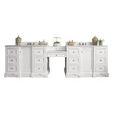 De Soto 118" Double Vanity Set, Bright White w/ 3 CM Carrara Marble Top