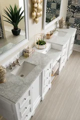 De Soto 118" Double Vanity Set, Bright White w/ 3 CM Carrara Marble Top