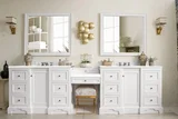 De Soto 118" Double Vanity Set, Bright White w/ 3 CM White Zeus Silestone Top