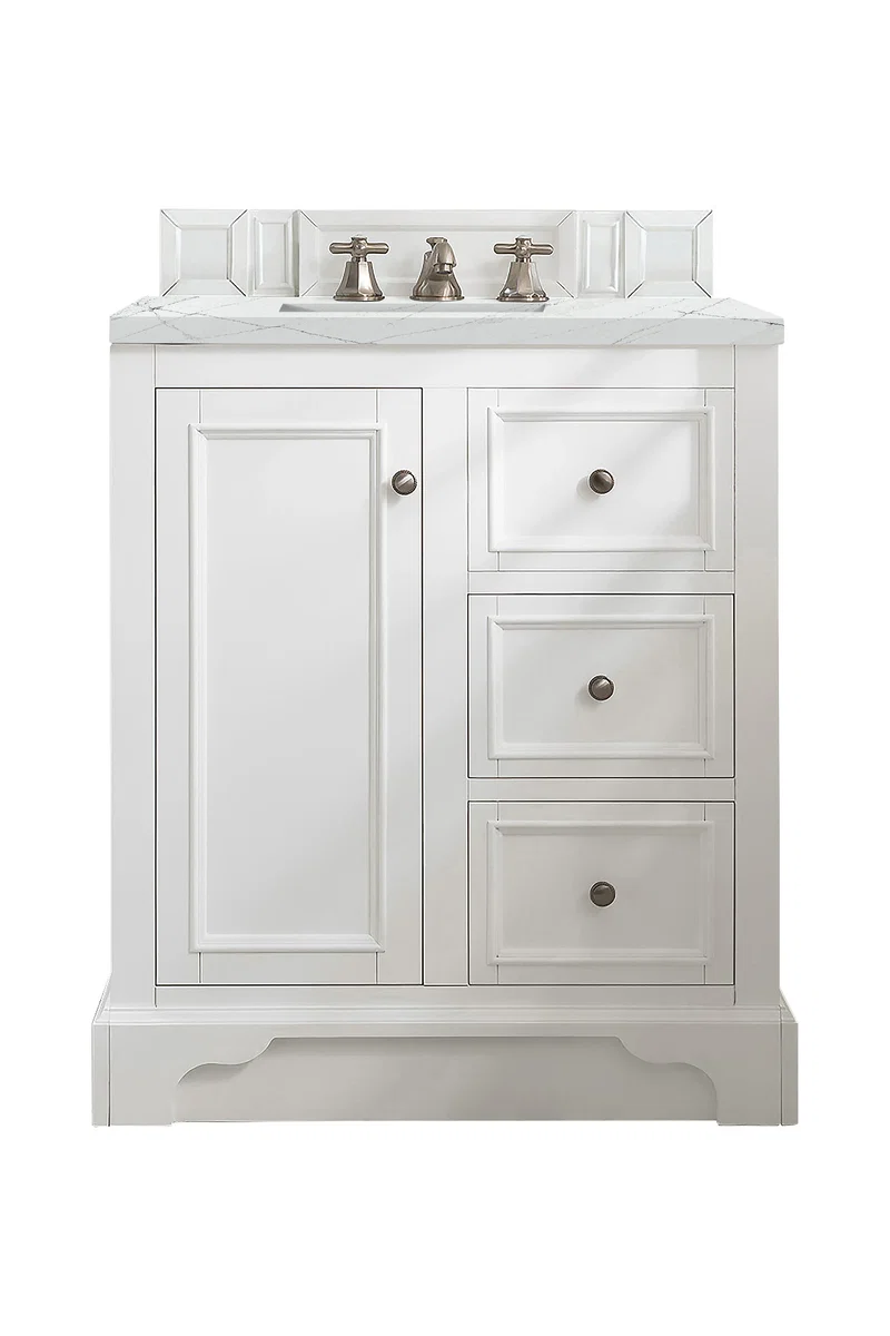 De Soto 30" Single Vanity, Bright White w/ 3 CM Ethereal Noctis Silestone Top