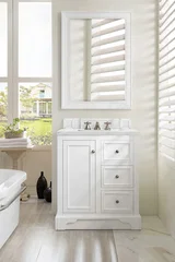 De Soto 30" Single Vanity, Bright White w/ 3 CM Ethereal Noctis Silestone Top