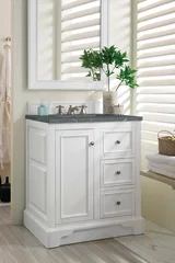 De Soto 30" Single Vanity, Bright White w/ 3 CM Parisien Bleu Silestone Top