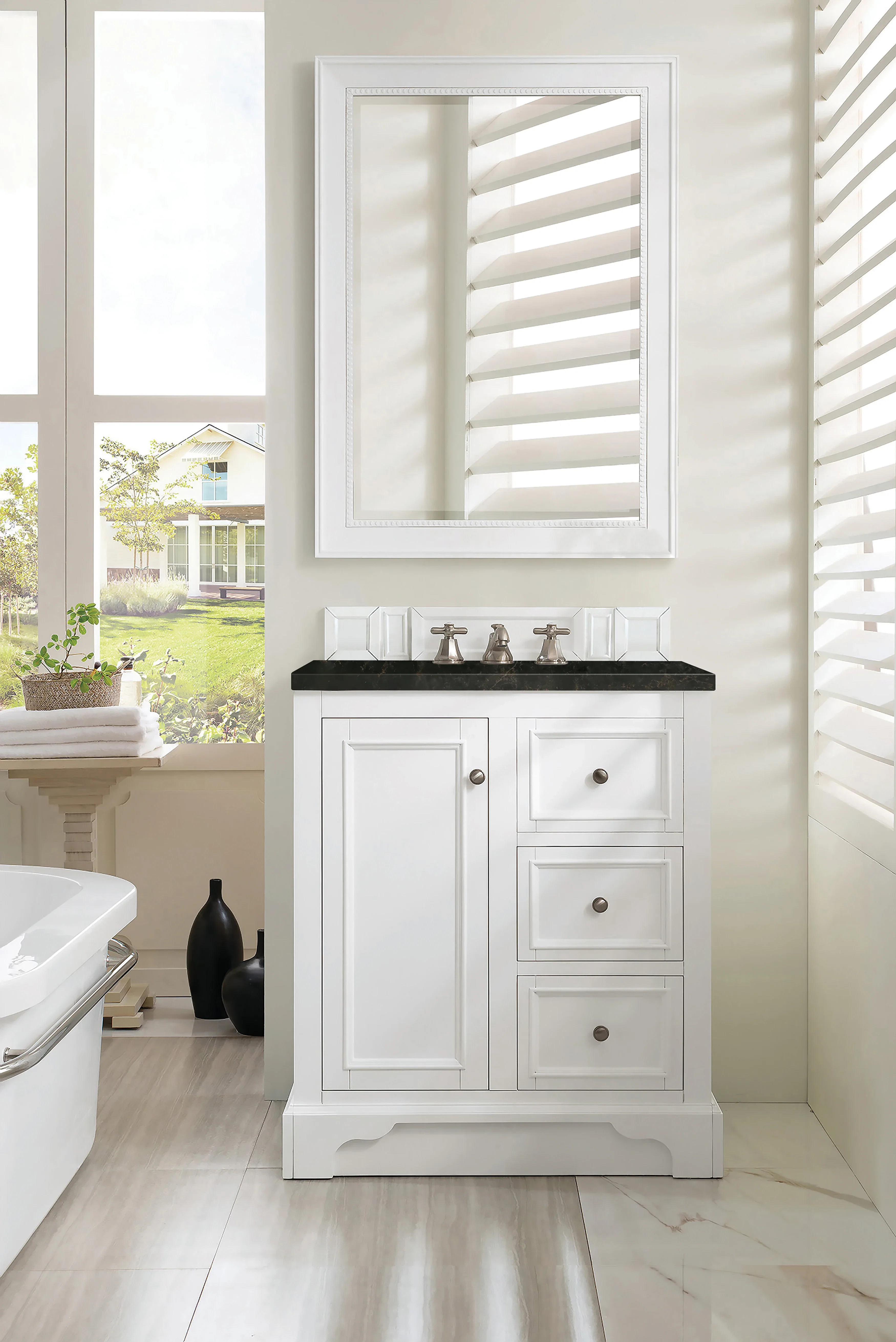 De Soto 30" Single Vanity, Bright White, w/ 3 CM Phantome Eclos Top