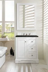 De Soto 30" Single Vanity, Bright White, w/ 3 CM Phantome Eclos Top