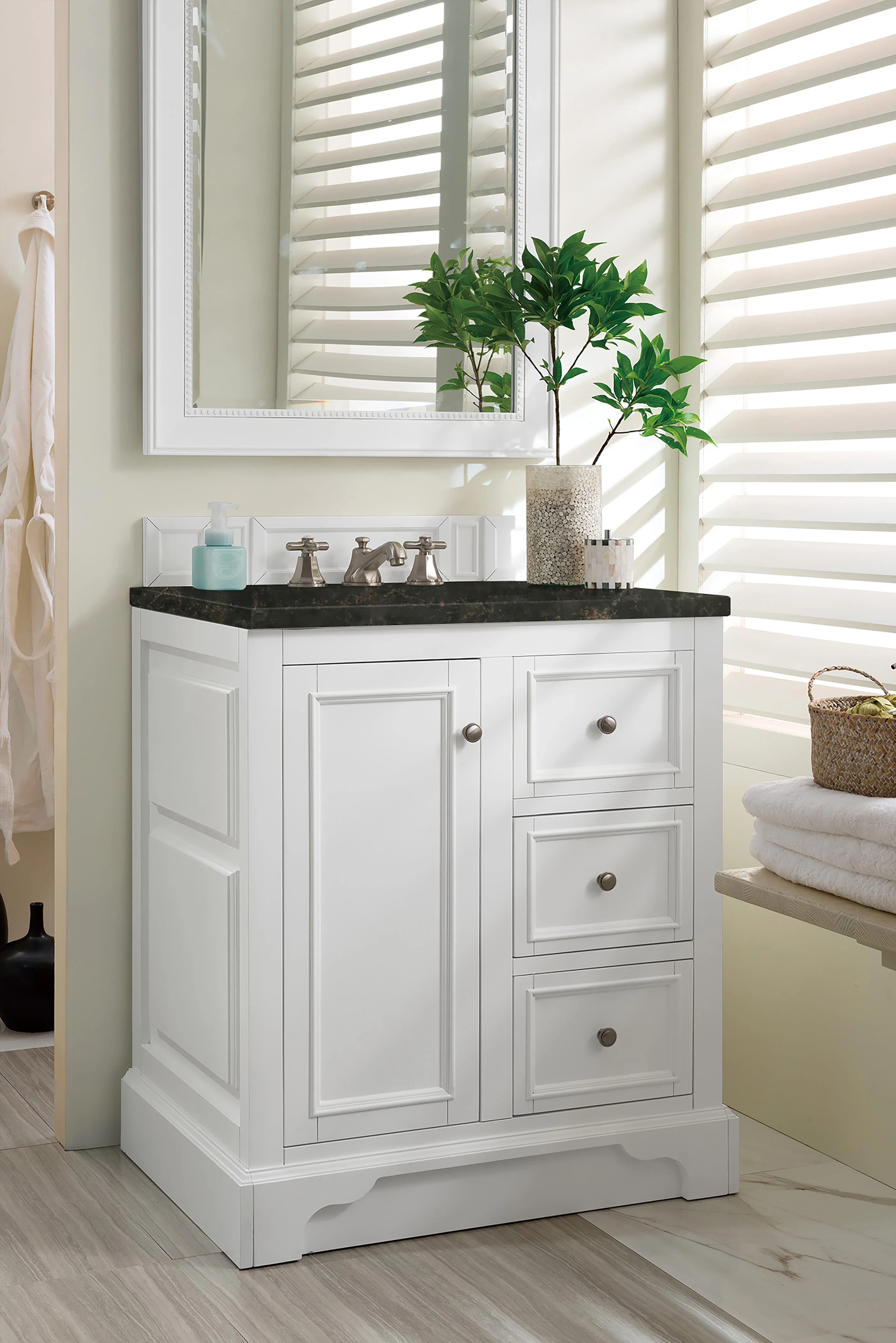 De Soto 30" Single Vanity, Bright White, w/ 3 CM Phantome Eclos Top