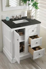 De Soto 30" Single Vanity, Bright White, w/ 3 CM Phantome Eclos Top