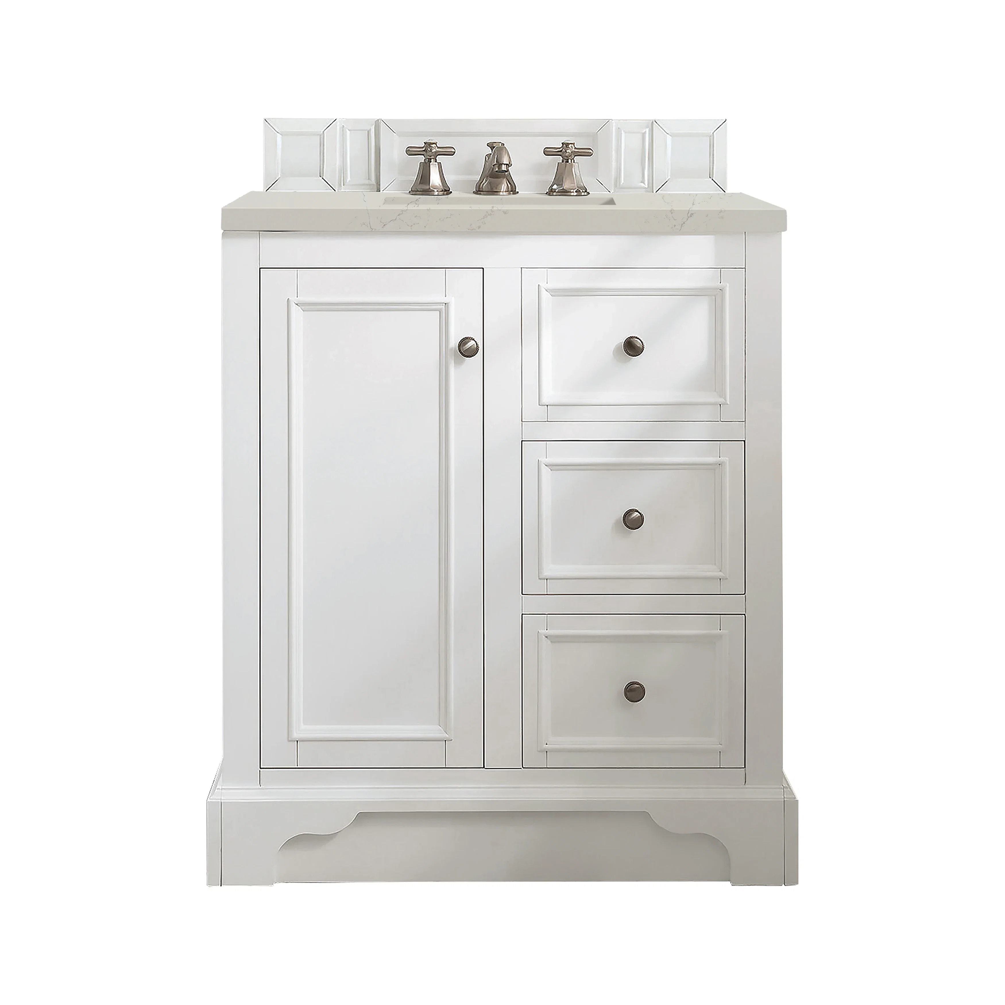De Soto 30" Single Vanity, Bright White, w/ 3 CM Siberian Silestone Top