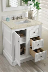 De Soto 30" Single Vanity, Bright White, w/ 3 CM Tajnar Eclos Top