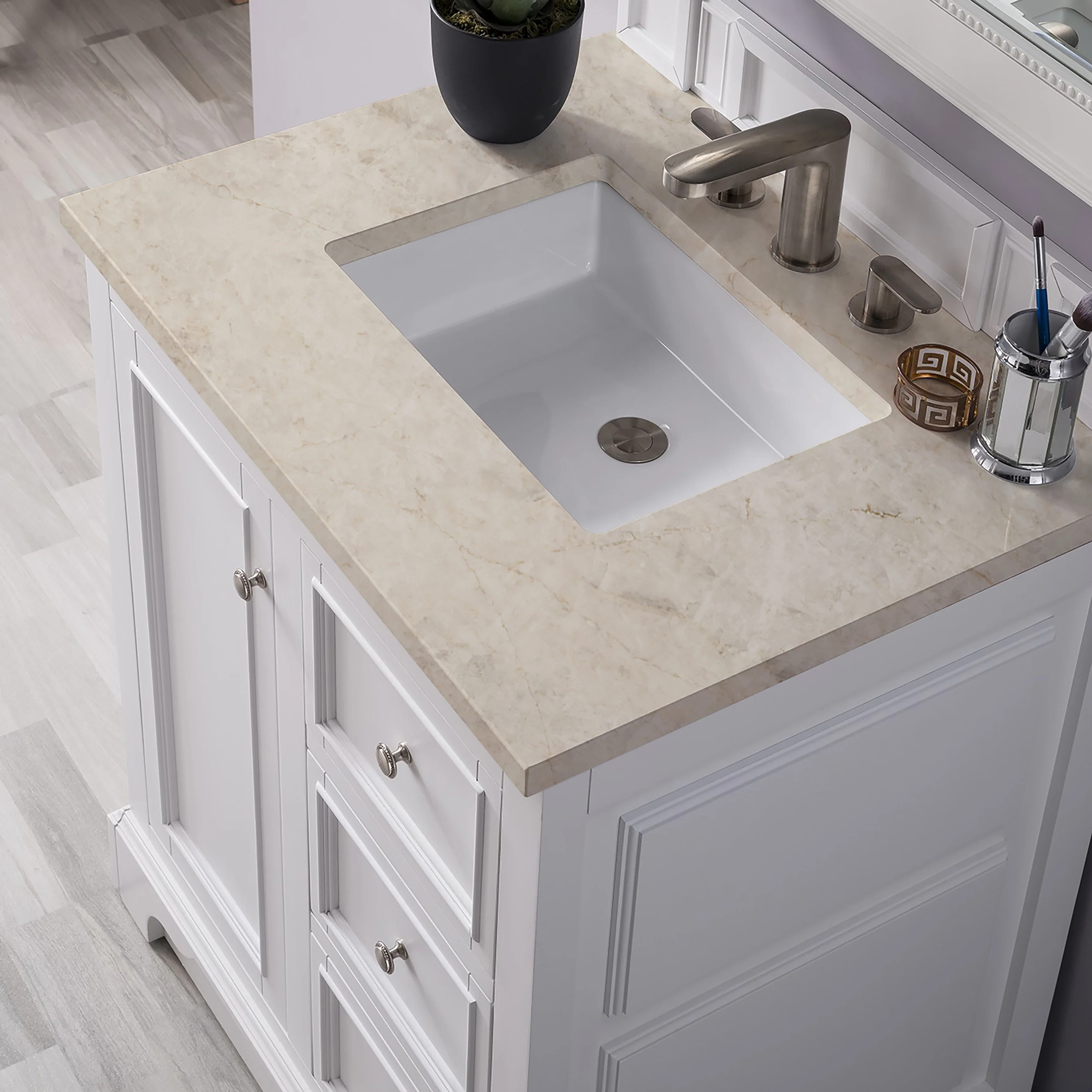 De Soto 30" Single Vanity, Bright White, w/ 3 CM Tajnar Eclos Top