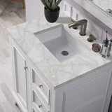 De Soto 30" Single Vanity, Bright White w/ 3 CM Victorian Silver Silestone Top