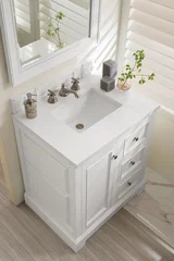 De Soto 30" Single Vanity, Bright White w/ 3 CM White Zeus Silestone Top