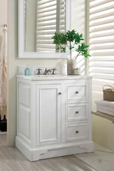 De Soto 30" Single Vanity, Bright White w/ 3 CM White Zeus Silestone Top