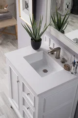 De Soto 30" Single Vanity, Bright White w/ 3 CM White Zeus Silestone Top