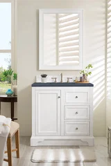 De Soto 36" Single Vanity, Bright White w/ 3 CM Charcoal Soapstone Silestone Top