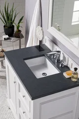 De Soto 36" Single Vanity, Bright White w/ 3 CM Charcoal Soapstone Silestone Top