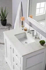De Soto 36" Single Vanity, Bright White w/ 3 CM Eternal Jasmine Pearl Silestone Top