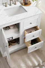De Soto 36" Single Vanity, Bright White, w/ 3 CM Ethereal Noctis Silestone Top