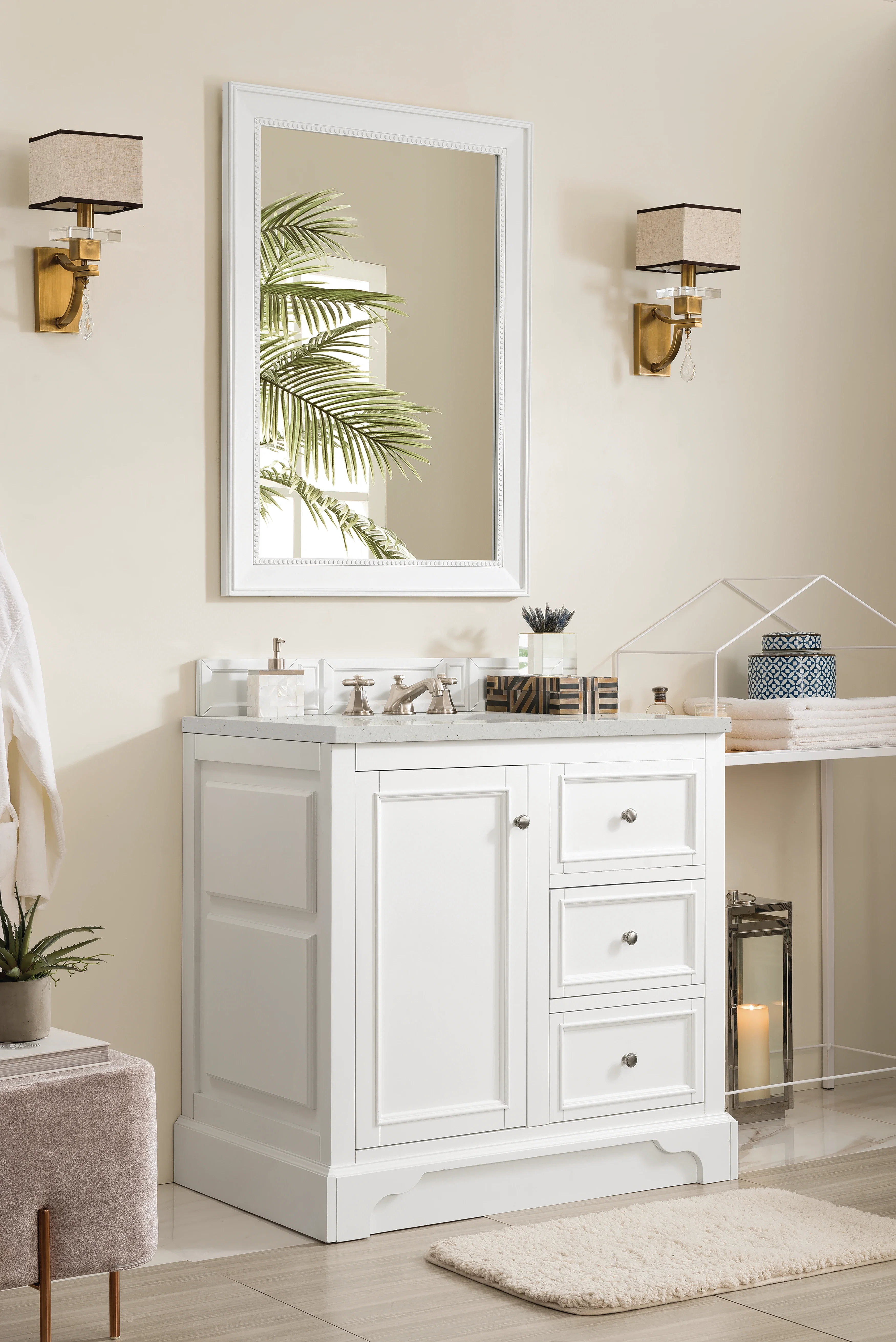 De Soto 36" Single Vanity, Bright White w/ 3 CM Lime Delight Silestone Top