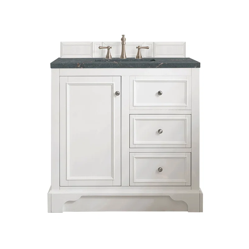 De Soto 36" Single Vanity, Bright White w/ 3 CM Parisien Bleu Silestone Top