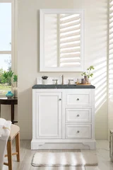 De Soto 36" Single Vanity, Bright White w/ 3 CM Parisien Bleu Silestone Top