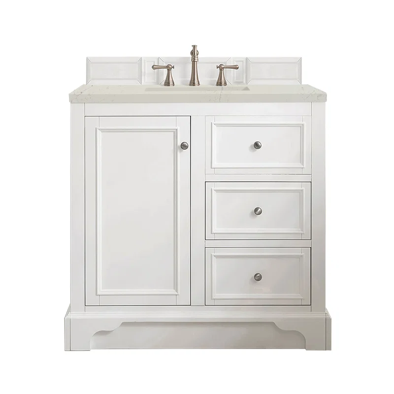 De Soto 36" Single Vanity, Bright White, w/ 3 CM Siberian Silestone Top