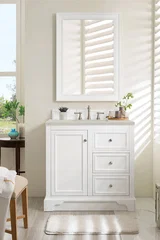 De Soto 36" Single Vanity, Bright White, w/ 3 CM Siberian Silestone Top