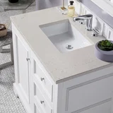 De Soto 36" Single Vanity, Bright White, w/ 3 CM Siberian Silestone Top