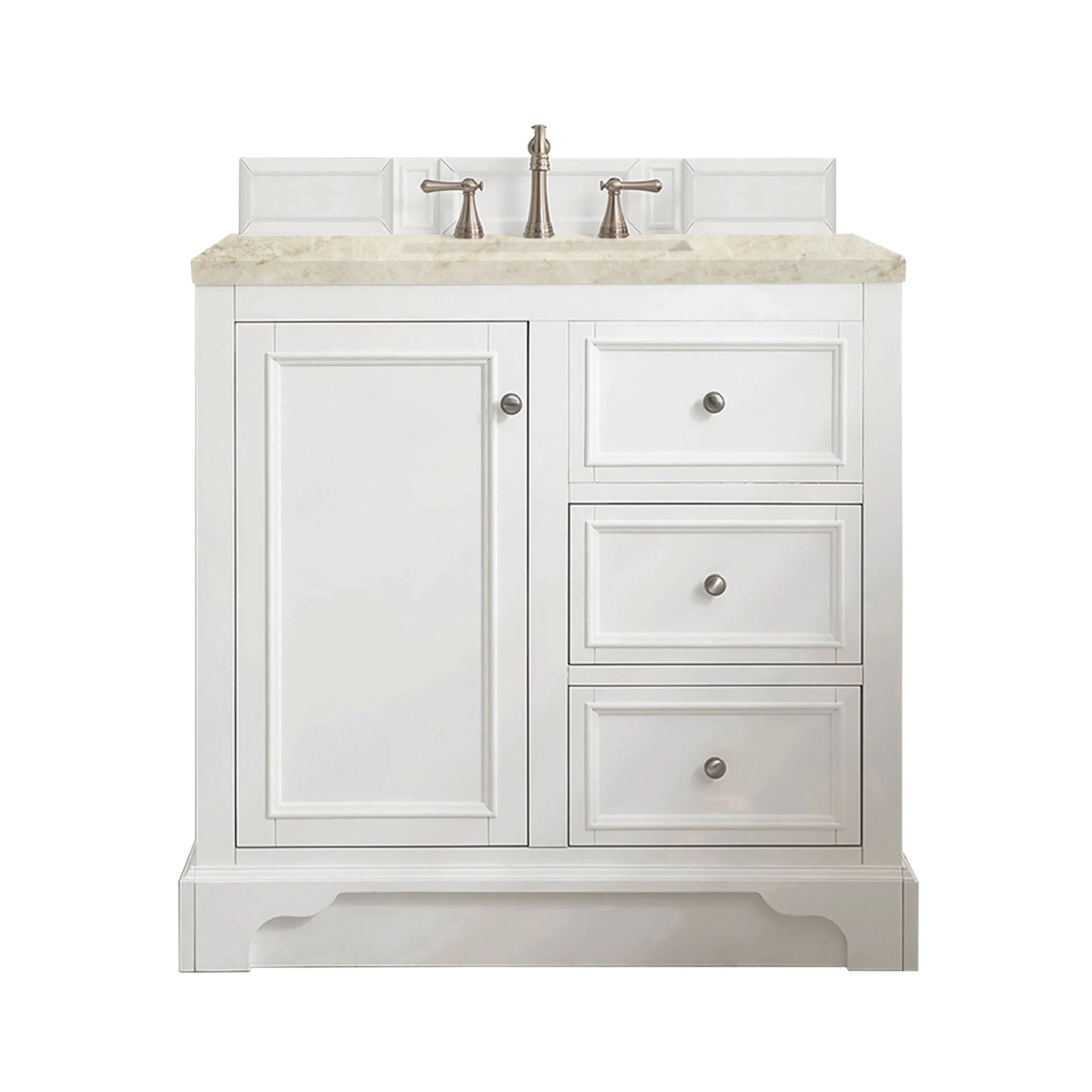 De Soto 36" Single Vanity, Bright White, w/ 3 CM Tajnar Eclos Top