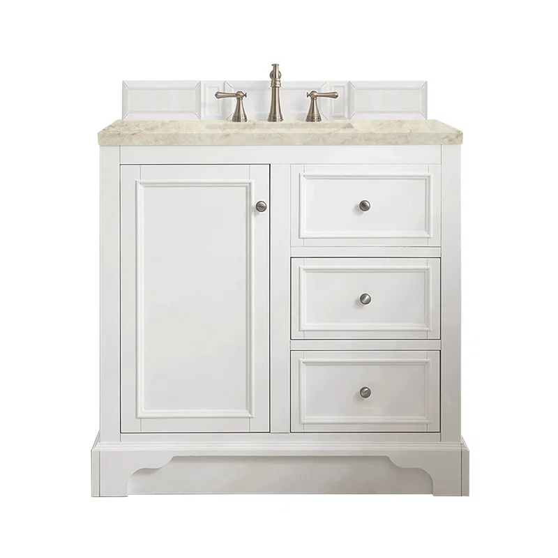 De Soto 36" Single Vanity, Bright White, w/ 3 CM Tajnar Eclos Top