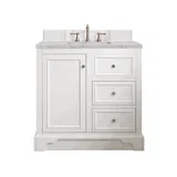 De Soto 36" Single Vanity, Bright White w/ 3 CM Victorian Silver Silestone Top