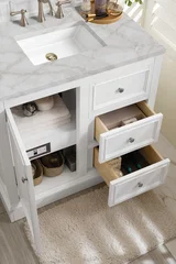 De Soto 36" Single Vanity, Bright White w/ 3 CM Victorian Silver Silestone Top