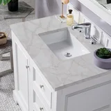 De Soto 36" Single Vanity, Bright White w/ 3 CM Victorian Silver Silestone Top