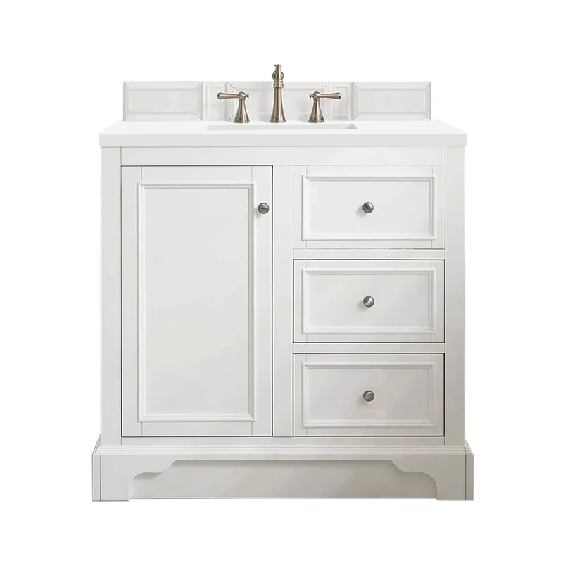 De Soto 36" Single Vanity, Bright White w/ 3 CM White Zeus Silestone Top