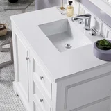 De Soto 36" Single Vanity, Bright White w/ 3 CM White Zeus Silestone Top