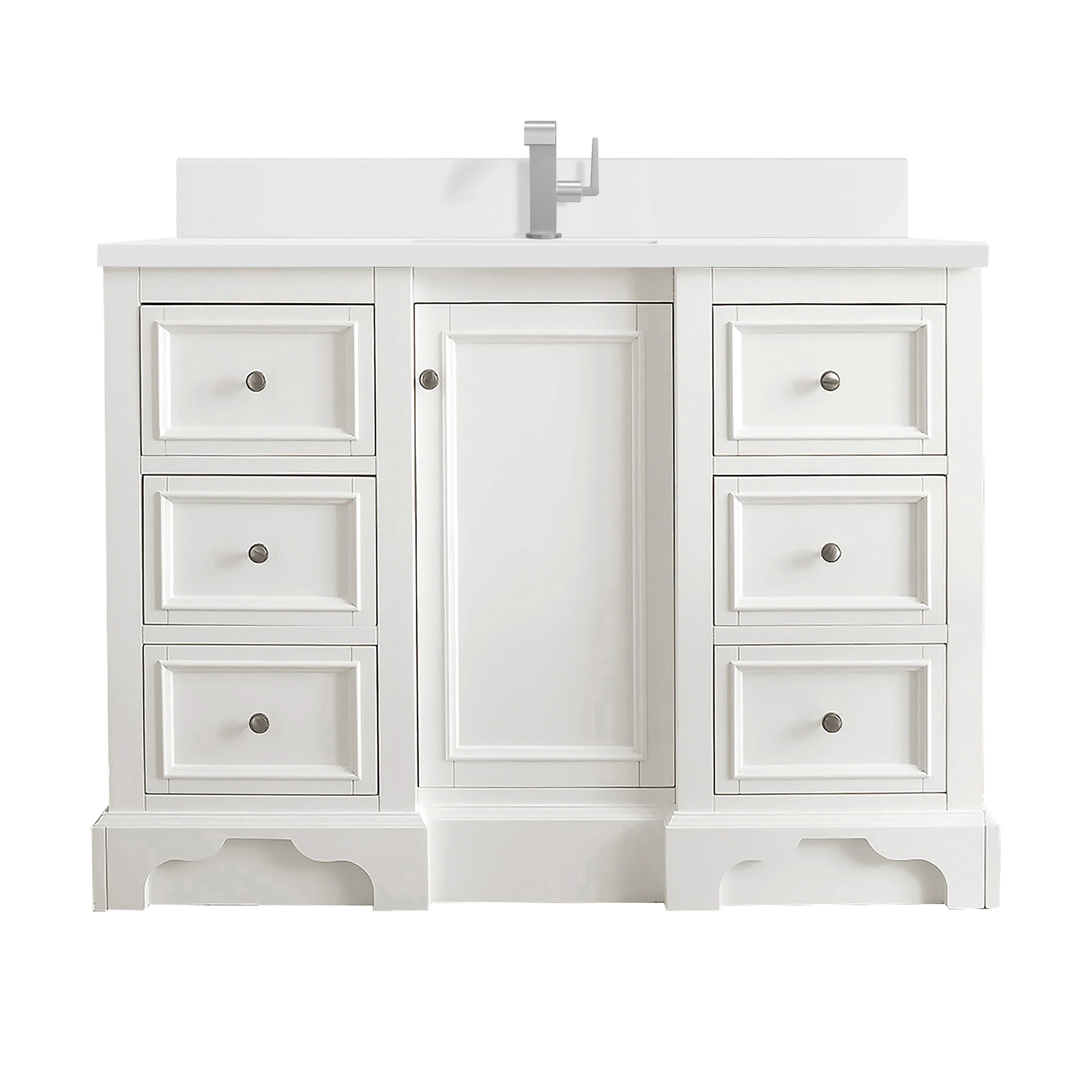 De Soto 48" Single Vanity, Bright White w/ Single Hole 3 CM White Zeus Silestone Top & Backsplash