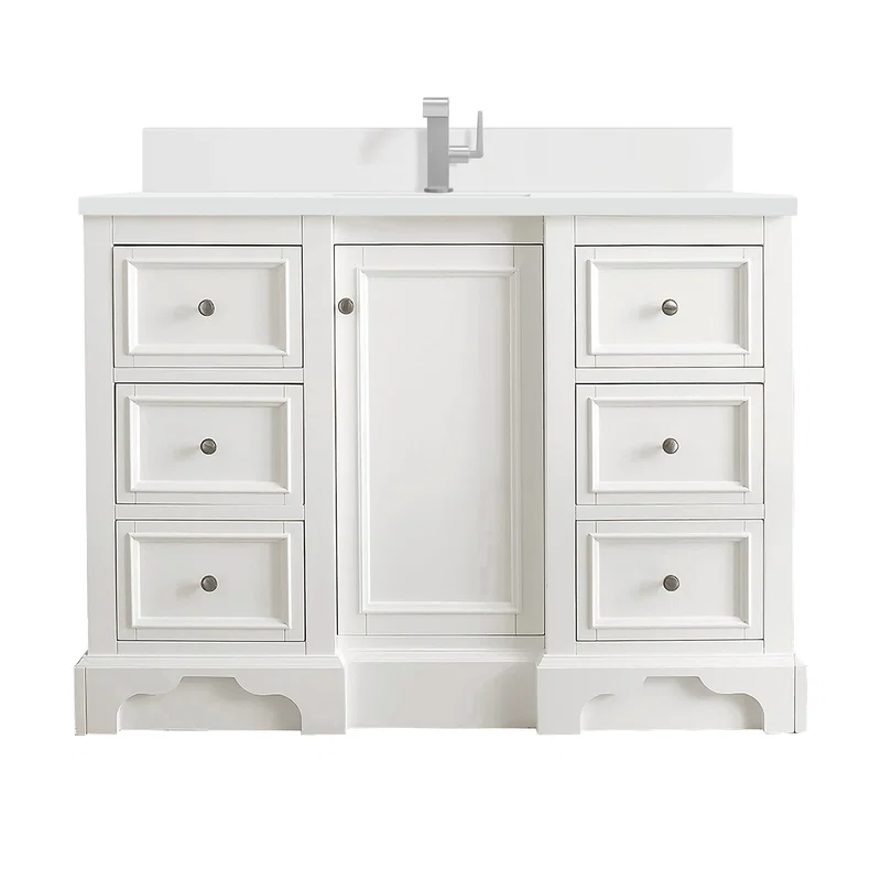 De Soto 48" Single Vanity, Bright White w/ Single Hole 3 CM White Zeus Silestone Top & Backsplash