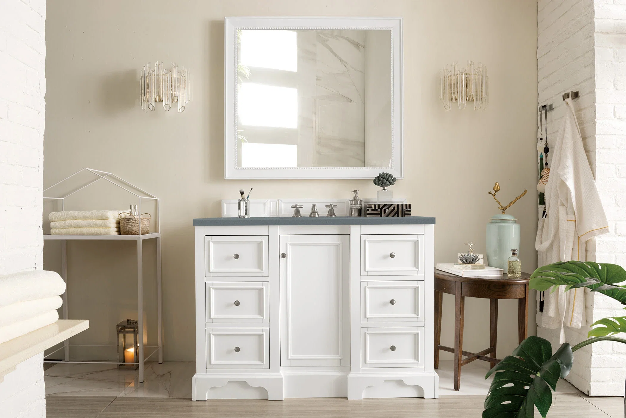De Soto 48" Single Vanity, Bright White w/ 3 CM Cala Blue Silestone Top
