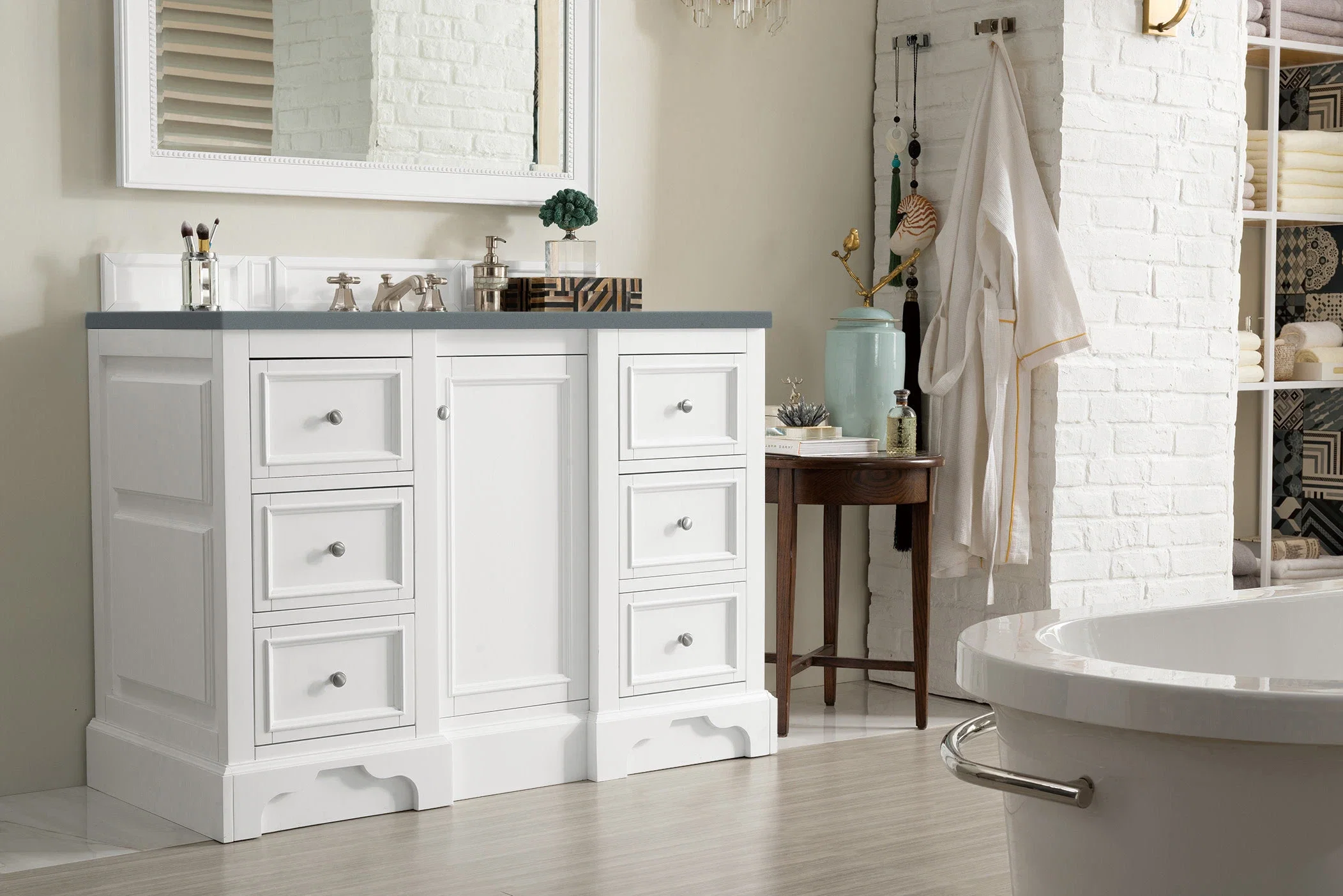 De Soto 48" Single Vanity, Bright White w/ 3 CM Cala Blue Silestone Top