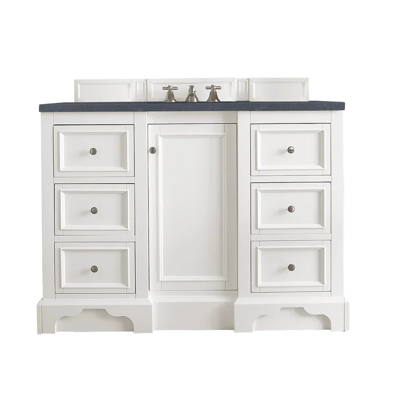 De Soto 48" Single Vanity, Bright White w/ 3 CM Charcoal Soapstone Silestone Top