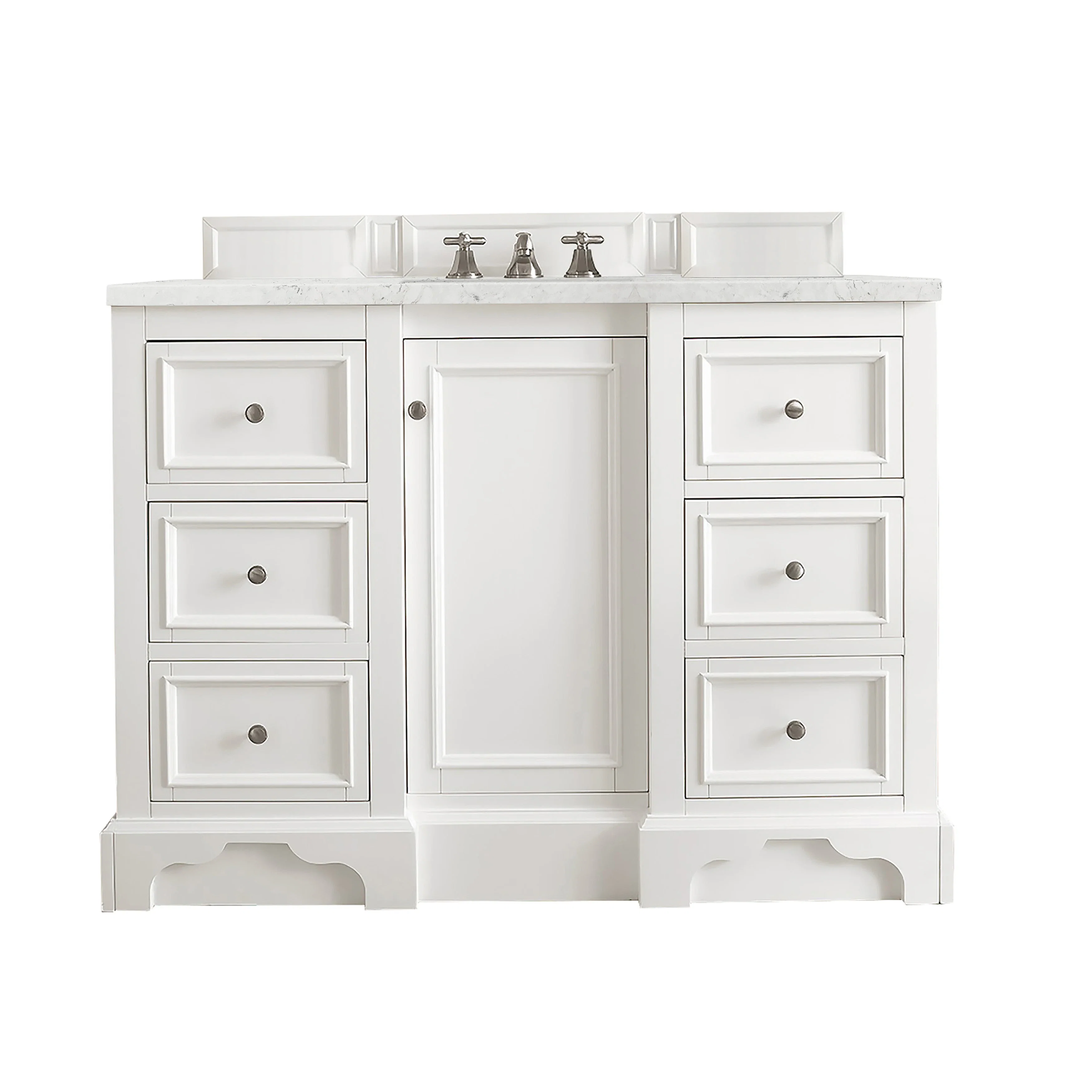 De Soto 48" Single Vanity, Bright White w/ 3 CM Eternal Jasmine Pearl Silestone Top
