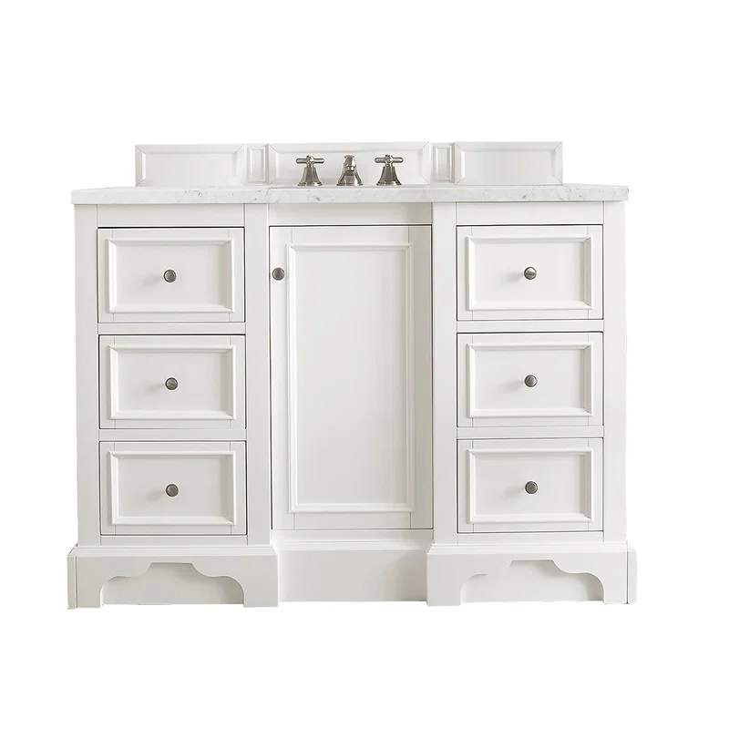 De Soto 48" Single Vanity, Bright White w/ 3 CM Eternal Jasmine Pearl Silestone Top