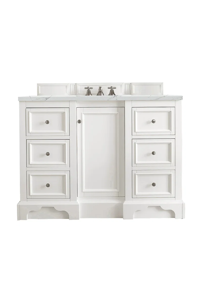 De Soto 48" Single Vanity, Bright White w/ 3 CM Ethereal Noctis Silestone Top