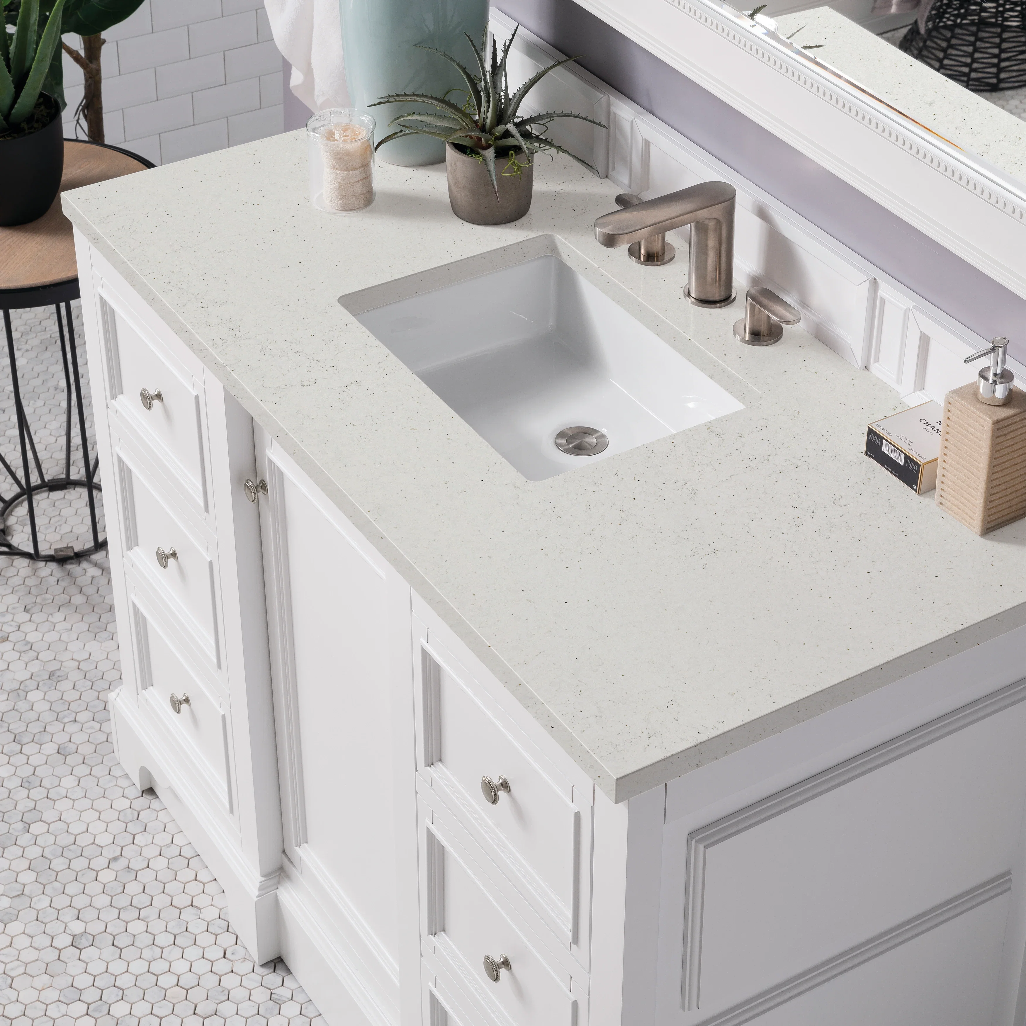 De Soto 48" Single Vanity, Bright White w/ 3 CM Lime Delight Silestone Top