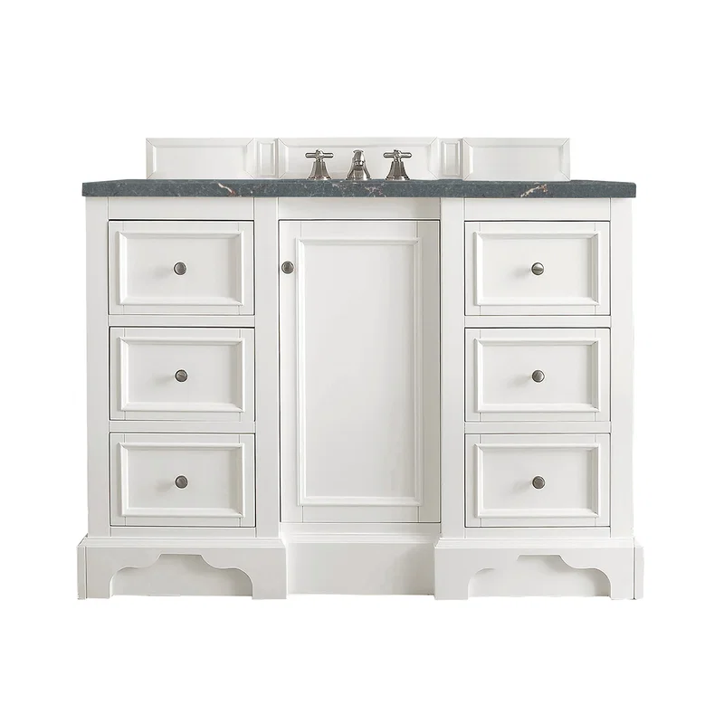 De Soto 48" Single Vanity, Bright White w/ 3 CM Parisien Bleu Silestone Top