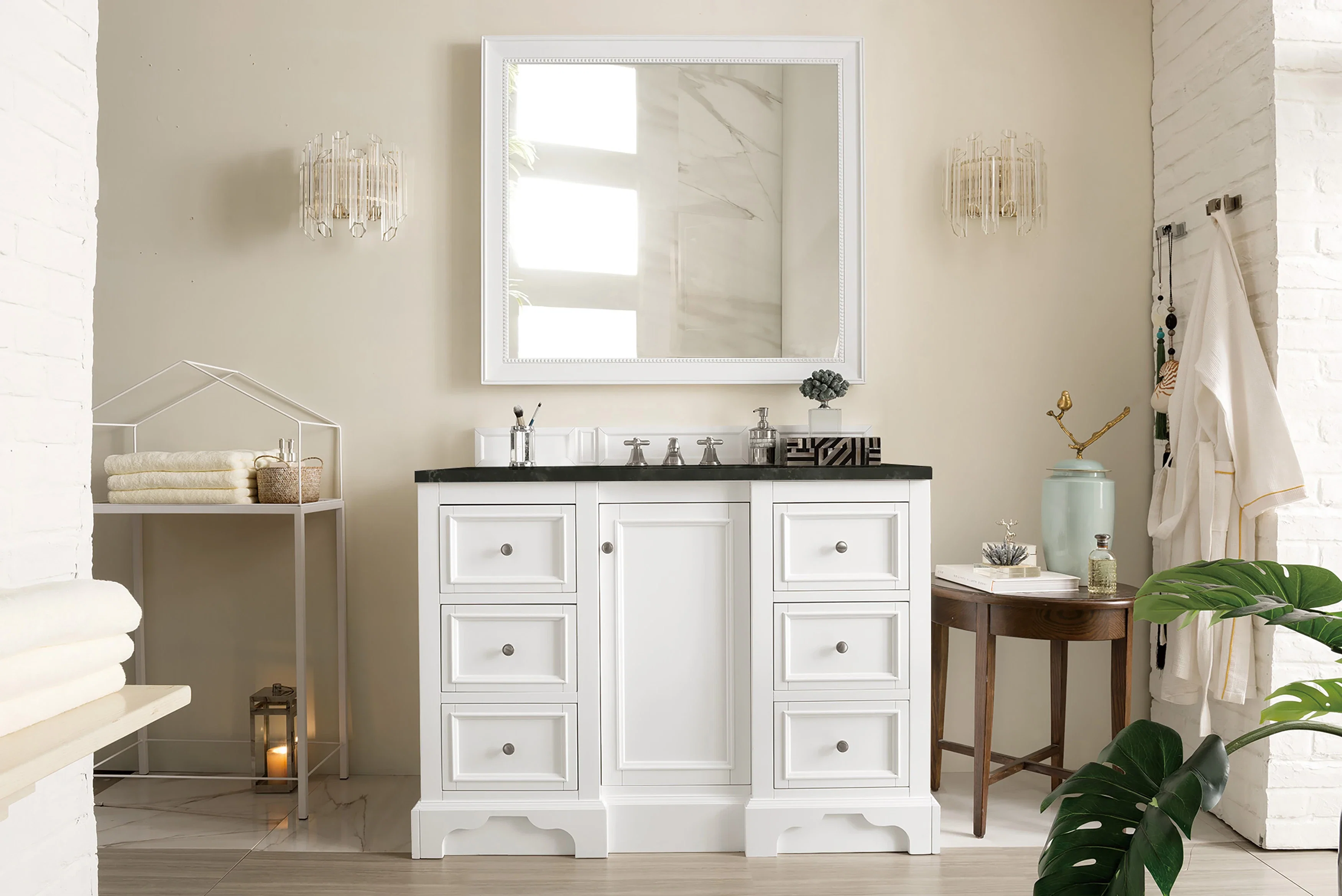 De Soto 48" Single Vanity, Bright White, w/ 3 CM Phantome Eclos Top
