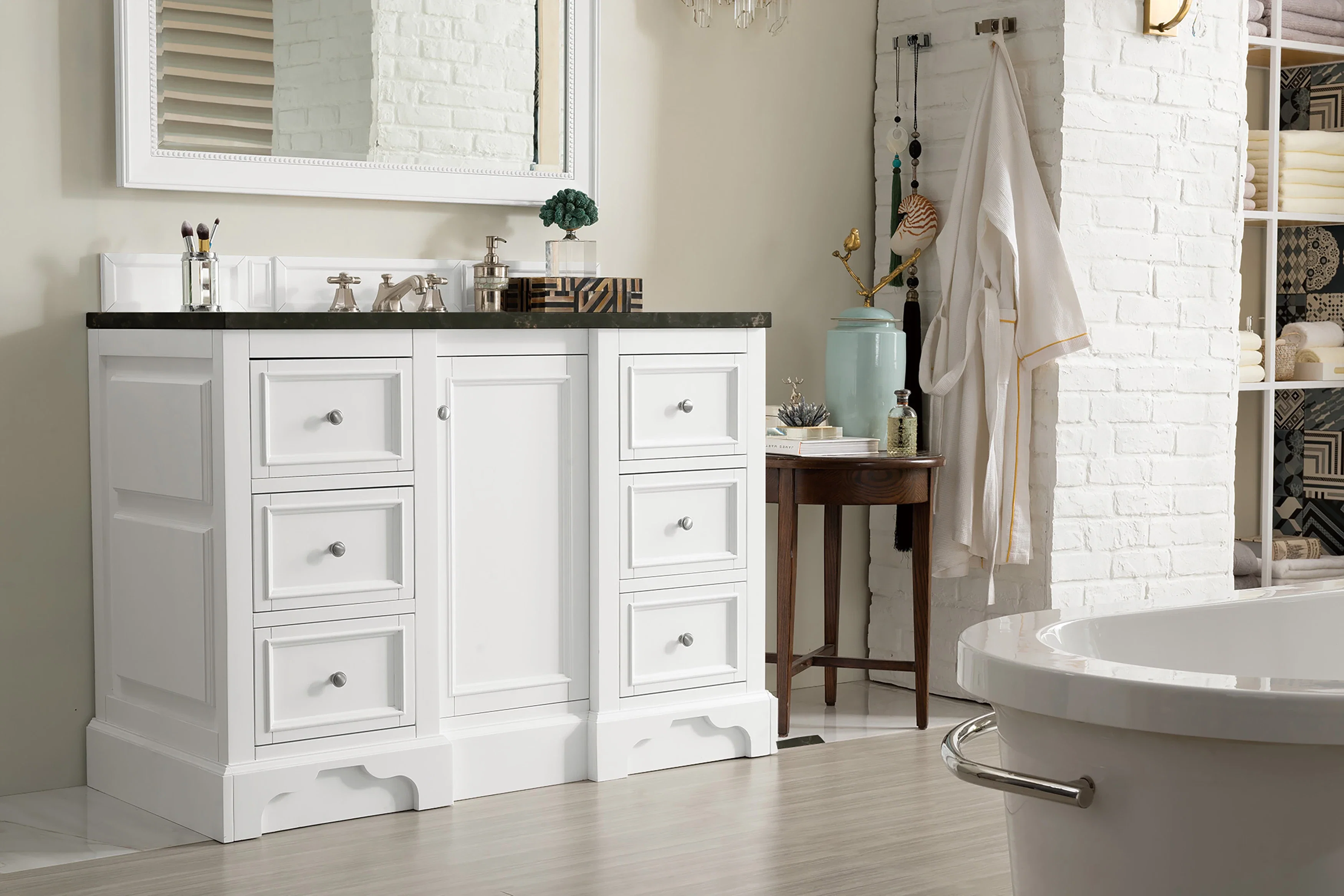 De Soto 48" Single Vanity, Bright White, w/ 3 CM Phantome Eclos Top