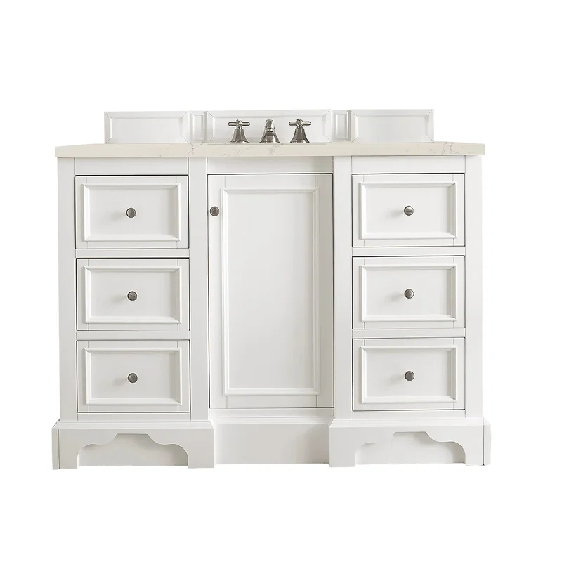 De Soto 48" Single Vanity, Bright White, w/ 3 CM Siberian Silestone Top