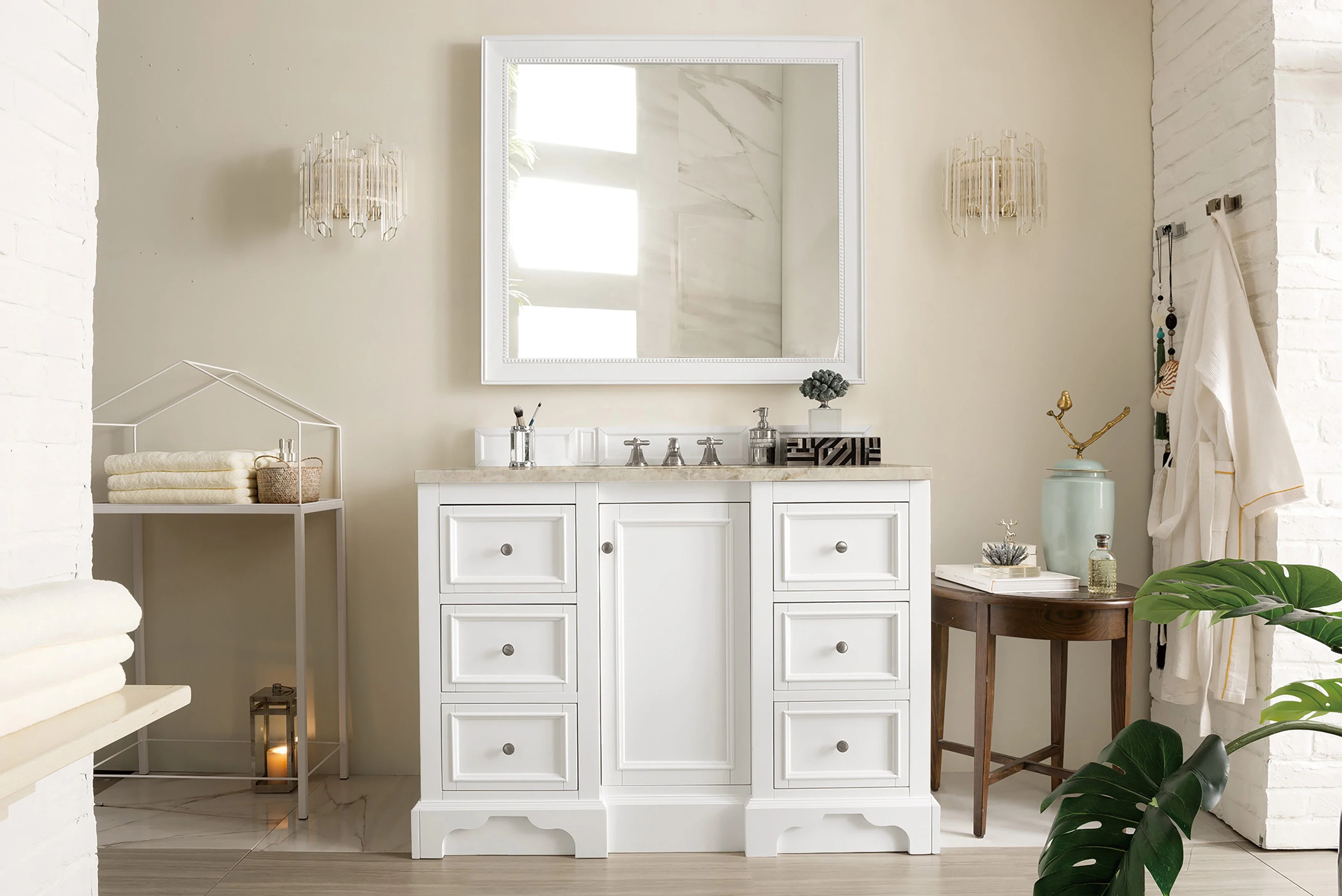 De Soto 48" Single Vanity, Bright White, w/ 3 CM Tajnar Eclos Top