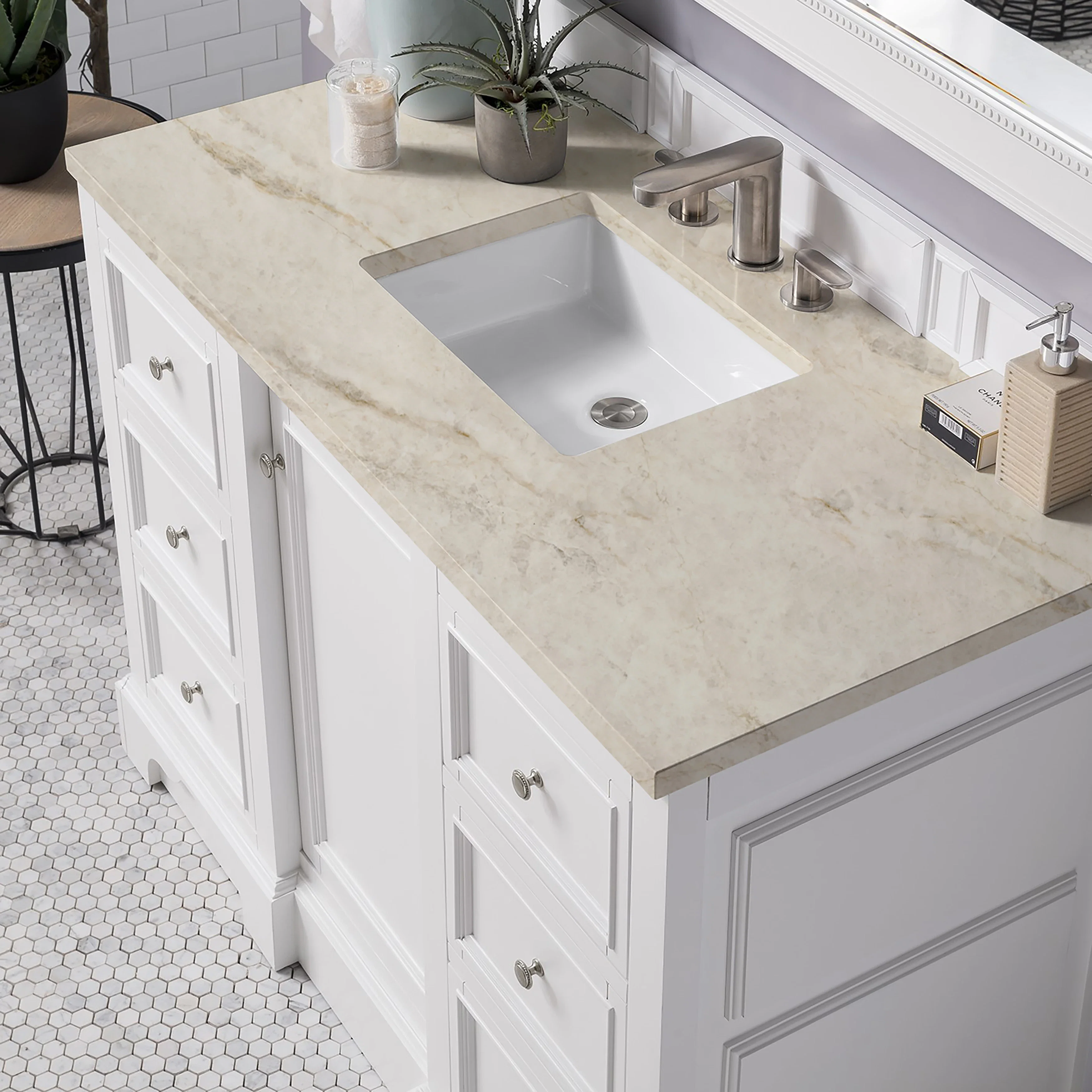 De Soto 48" Single Vanity, Bright White, w/ 3 CM Tajnar Eclos Top