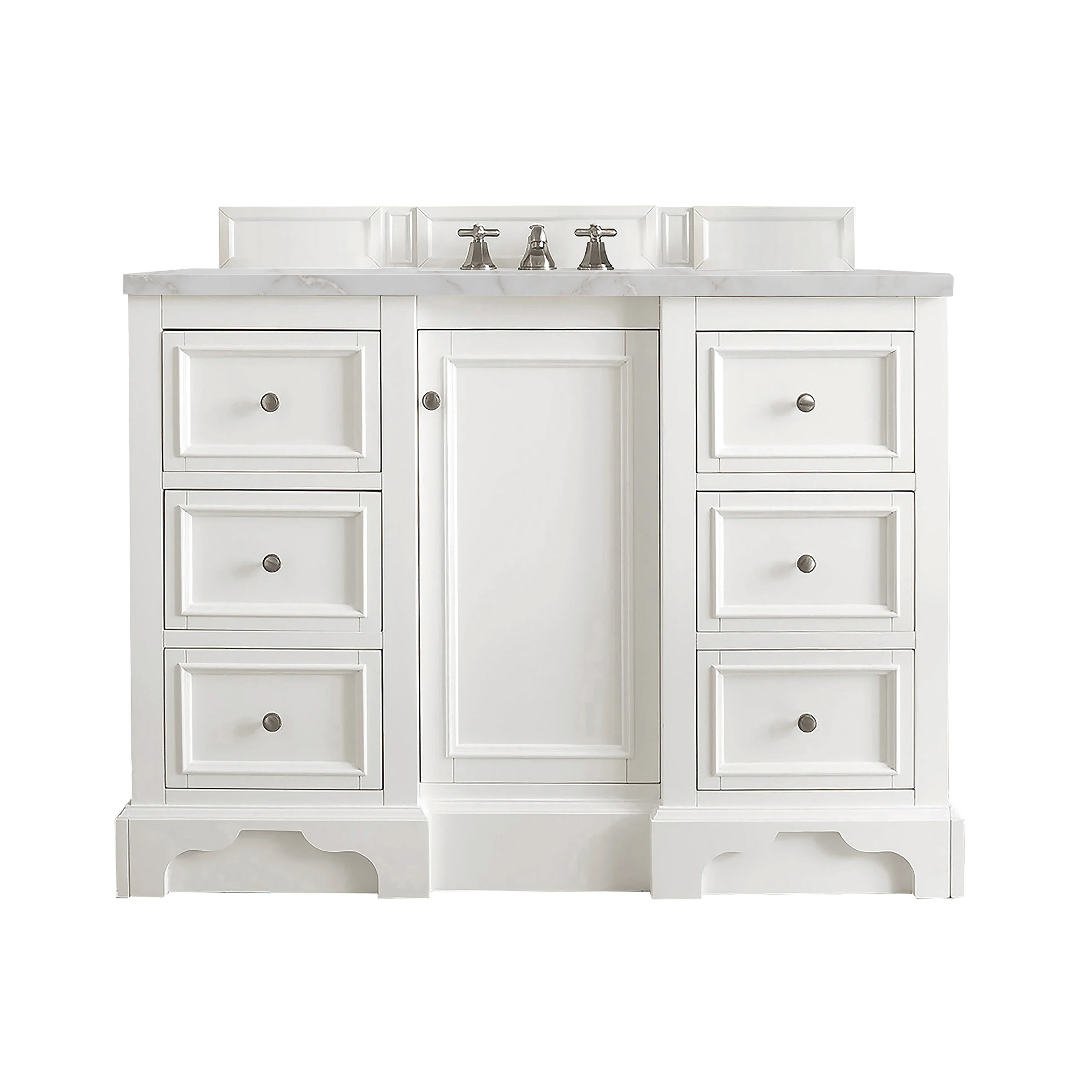 De Soto 48" Single Vanity, Bright White w/ 3 CM Victorian Silver Silestone Top